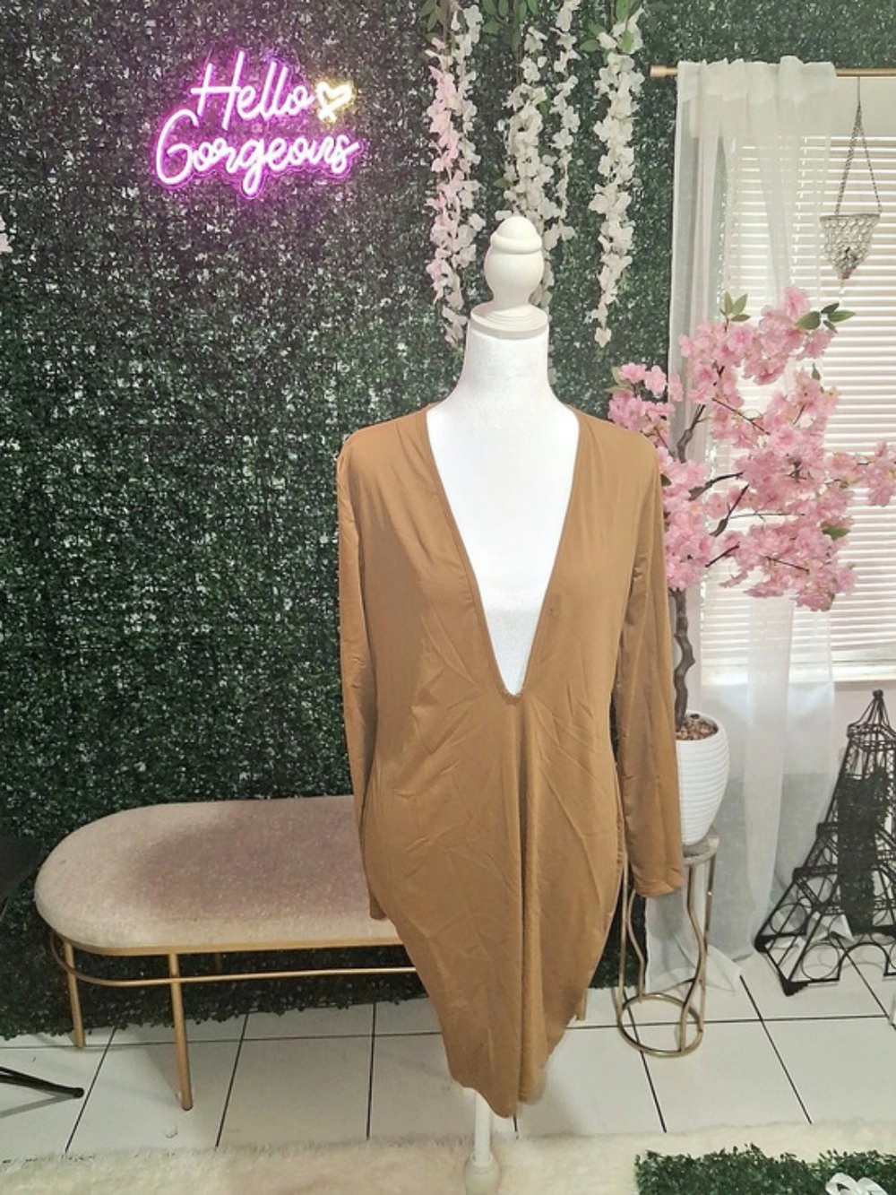 Women's Brown Long Sleeve Mini Dress
